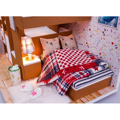  Saumota Handmade Wood Material DIY Mini House Room Led Light Miniature Dollhouse Kit Furniture...