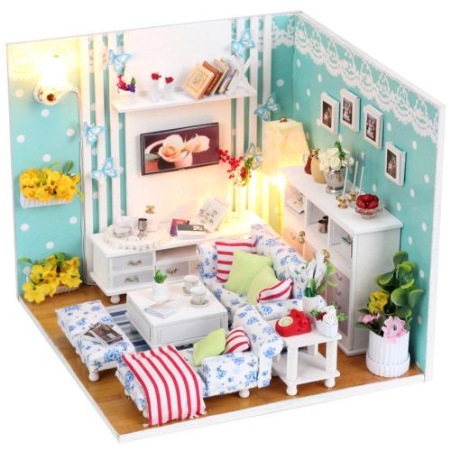  Saumota Handmade Wood Material DIY Mini House Room Led Light Miniature Dollhouse Kit Furniture...