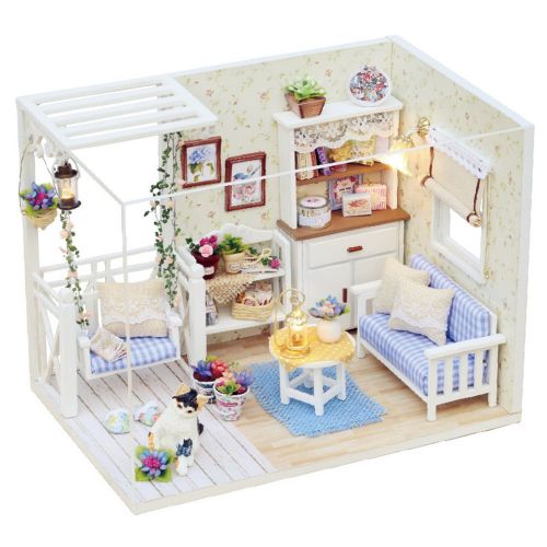 Saumota Handmade Wood Material DIY Mini House Room Led Light Miniature Dollhouse Kit Furniture...