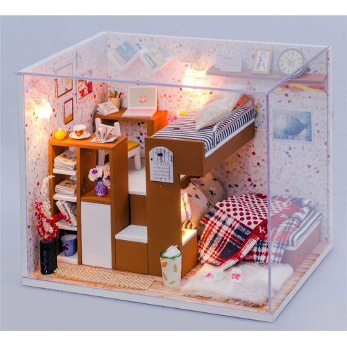  Saumota Handmade Wood Material DIY Mini House Room Led Light Miniature Dollhouse Kit Furniture...