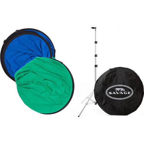  Savage Chroma Green/Blue Collapsible 6 x 7' Backdrop with 8' Stand