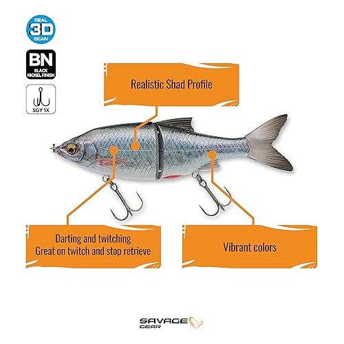 Savage Gear 3D Shine Glide Fishing Bait, 2 1/3 oz, Gizzard, Realistic Contours, Colors & Movement, Durable Construction, Quality Hooks and Rings, Unmatched Swimming Motion