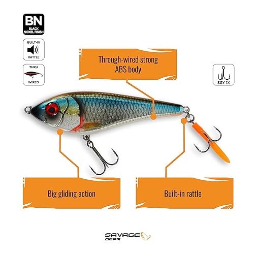  Savage Gear Savage Deviator Swim Freshwater Fishing Lure, Blue Silver, 5.5in, for Bass, Pike, Musky and Walleye