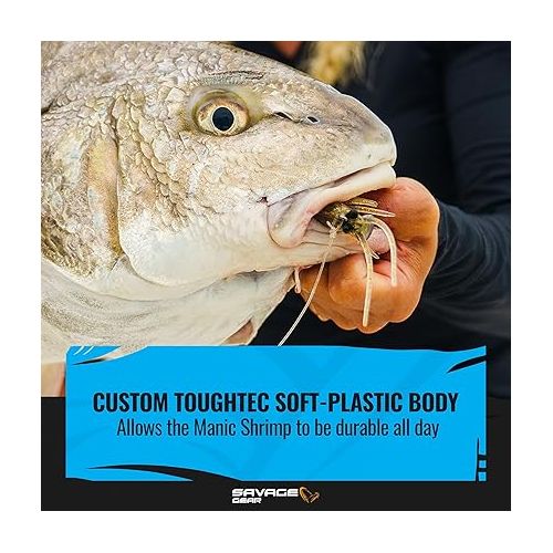  Savage Gear Manic Shrimp RTF V2 Soft Plastic Fishing Bait, 1/2oz, Avocado, Realistic Contours, Colors and Movement, Durable Construction, Weighted Ultra-Sharp Jig Hook