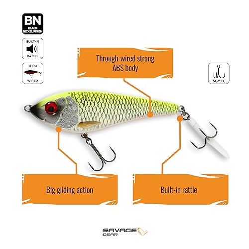  Savage Gear Savage Deviator Swim Freshwater Fishing Lure, Lemon White, 5.5in, for Bass, Pike, Musky and Walleye