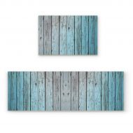 Savannan 2 Piece Non-Slip Kitchen Bathroom/Entrance Mat Absorbent Durable Floor Doormat Runner Rug Set - Blue Wooden Plank Pattern