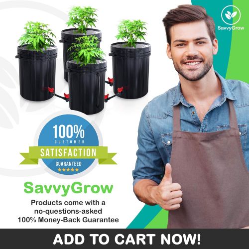  SavvyGrow DWC Hydroponics Growing System-Kit - Large 5 Gallon Bucket w/Air Pump, Airstone - Complete Hydroponic Setup for Indoor Tomatoes, Peppers, Melons, Beans - Grow Super Fast