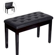 Sawan Shop NEW Storage Piano Bench Double Duet Ebony Wood Seat Leather Padded Keyboard Black
