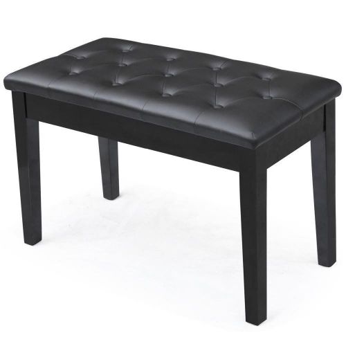 Sawan Shop NEW Storage Piano Bench Double Duet Ebony Wood Seat Leather Padded Keyboard Black
