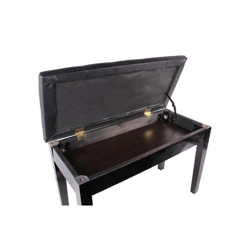  Sawan Shop NEW Storage Piano Bench Double Duet Ebony Wood Seat Leather Padded Keyboard Black