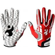 Football Gloves Adult Youth Non-Slip Silicone Palm High Grip Skin Tight Glove with Adjustable Wristband Receiver for Training and Games (1/2 Pair) White/Red
