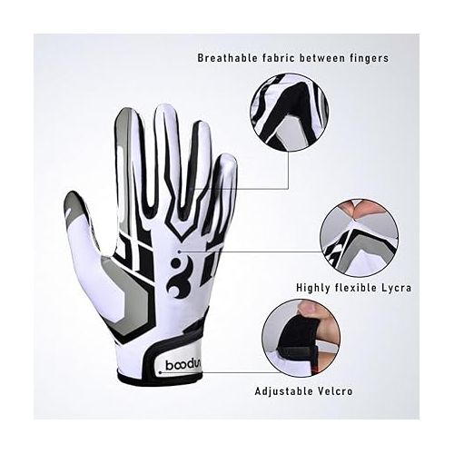  Football Gloves Adult Youth Non-Slip Silicone Palm High Grip Skin Tight Glove with Adjustable Wristband Receiver for Training and Games (1/2 Pair) White/Red