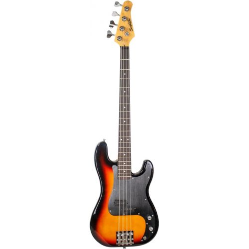  Sawtooth, 4-String Road Warrior Series Vintage Burst w Aluminum Pickguard Electric Bass Guitar w Gig Bag, Right (ST-EP-RW-VB)