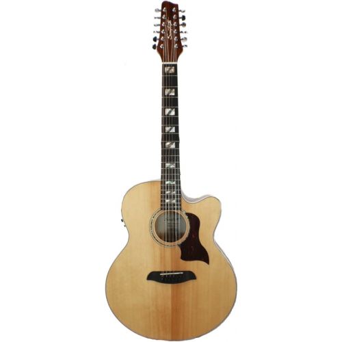  Sawtooth Solid Spruce Top Jumbo Cutaway 12 String Acoustic Electric Guitar with Flame Maple Back and Sides