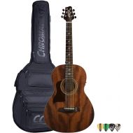 Sawtooth Mahogany Series Left-Handed Solid Mahogany Top Acoustic-Electric Parlor Guitar with Padded Gig Bag and Pick Sampler