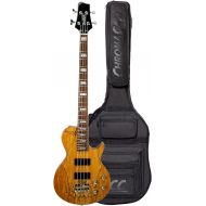 Sawtooth Americana Heritage Series Natural Spalted Maple 4-String 24 Fret Electric Bass Guitar w Fishman Fluence Pickups and Padded Gig Bag, Right (ST-HBS-NSM-1)