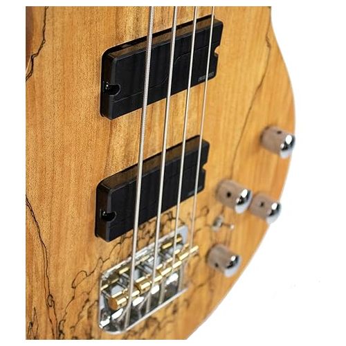  Sawtooth Americana Heritage Series Natural Spalted Maple 4-String 24 Fret Electric Bass Guitar w Fishman Fluence Pickups and Padded Gig Bag, Right (ST-HBS-NSM-1)