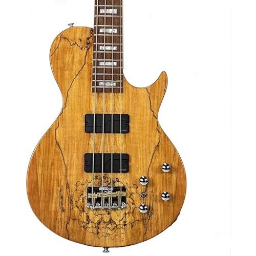  Sawtooth Americana Heritage Series Natural Spalted Maple 4-String 24 Fret Electric Bass Guitar w Fishman Fluence Pickups and Padded Gig Bag, Right (ST-HBS-NSM-1)