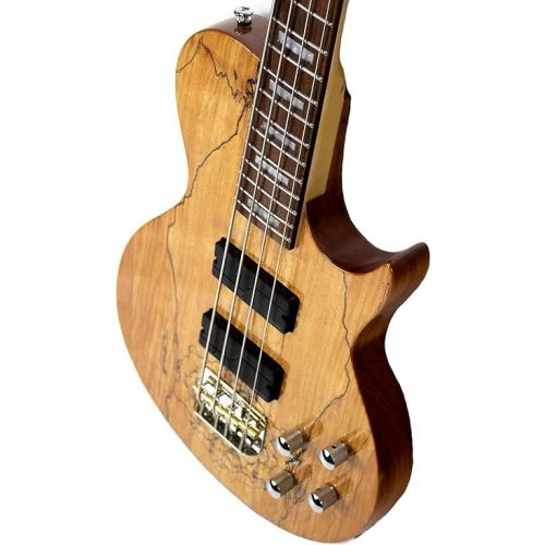  Sawtooth Americana Heritage Series Natural Spalted Maple 4-String 24 Fret Electric Bass Guitar w Fishman Fluence Pickups and Padded Gig Bag, Right (ST-HBS-NSM-1)