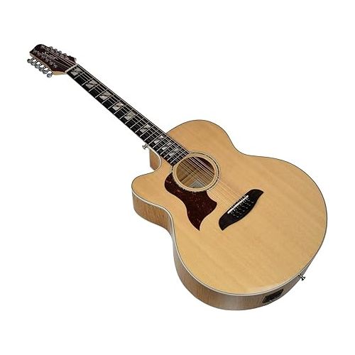  Sawtooth Maple Series Left-Handed 12-String Acoustic-Electric Cutaway Jumbo Guitar with Hard Case & Pick Sampler