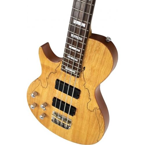  Sawtooth, 4-String Americana Heritage Series Natural 24 Fret Electric Bass Guitar w Fishman Fluence Pickups and Padded Gig Bag, Spalted Maple (Left Handed), (ST-LH-HBS-NSM)