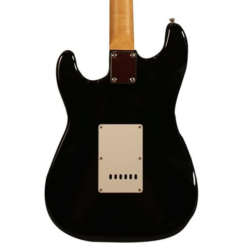  Sawtooth Black Electric Guitar w/Chrome Pickguard - Includes: Strap, Picks & Lessons