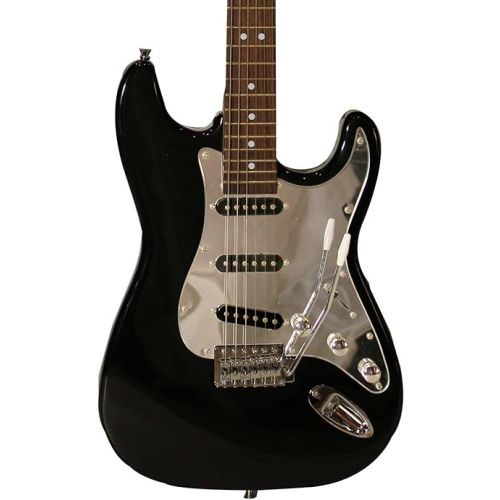  Sawtooth Black Electric Guitar w/Chrome Pickguard - Includes: Strap, Picks & Lessons