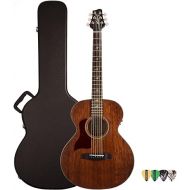 Sawtooth Mahogany Series Left-Handed Solid Mahogany Top Acoustic-Electric Mini Jumbo Guitar with Hard Case and Pick Sampler