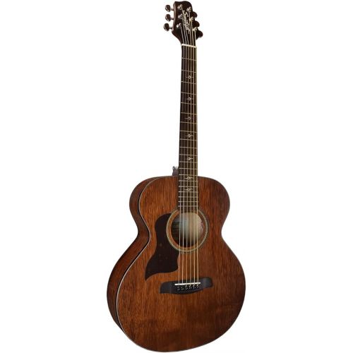  Sawtooth Mahogany Series Left-Handed Solid Mahogany Top Acoustic-Electric Mini Jumbo Guitar with Hard Case and Pick Sampler