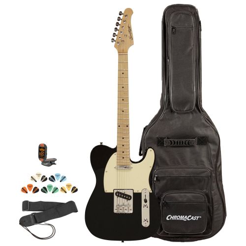  Sawtooth ST-ET-BKW-KIT-2 Electric Guitar, Black with Aged White Pickguard