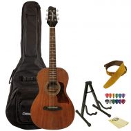 Sawtooth Mahogany Series Solid Mahogany Top Acoustic-Electric Parlor Guitar with Hard Case and Accessories