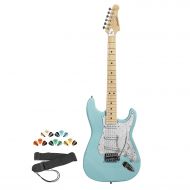 Sawtooth ST-ES-DBLP-KIT-1 Daphne Blue Electric Guitar with Pearl White Pickguard - Includes Strap, Picks and Online Lesson