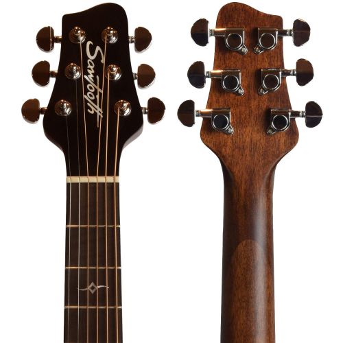  Sawtooth Mahogany Series Solid Mahogany Top Acoustic-Electric Mini Jumbo Guitar with Hard Case and Pick Sampler