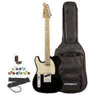 Sawtooth ET Series Left Handed Electric Guitar Black w/Aged White pickguard, Guitar Instructional, Gig Bag, Picks, Strap and Tuner