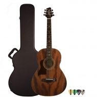 Sawtooth Mahogany Series Left-Handed Solid Mahogany Top Acoustic-Electric Parlor Guitar with Hard Case and Pick Sampler