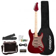 Sawtooth ES Series ST Style Electric Guitar Beginners Pack, Fire Brick Red with Chrome Pickguard