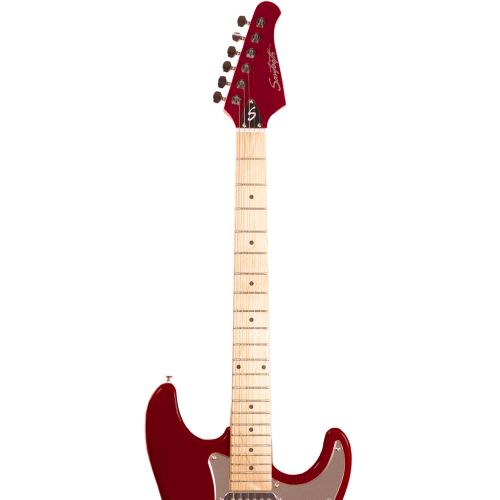  Sawtooth ES Series ST Style Electric Guitar Beginners Pack, Fire Brick Red with Chrome Pickguard