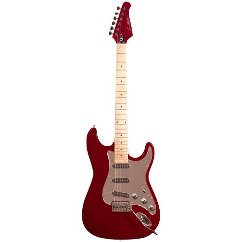  Sawtooth ES Series ST Style Electric Guitar Beginners Pack, Fire Brick Red with Chrome Pickguard