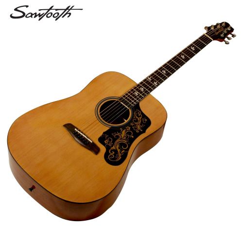  Sawtooth 6 String Acoustic Dreadnought Guitar with Custom Black Pickguard, Right Handed (ST-ADN-D)