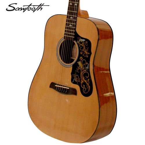  Sawtooth 6 String Acoustic Dreadnought Guitar with Custom Black Pickguard, Right Handed (ST-ADN-D)