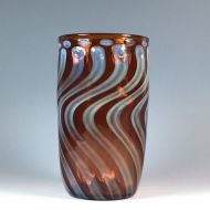 /SawtoothGlassProject Pint Glass, Hand Blown, Amber and Silver with Stripes, Beer Glass