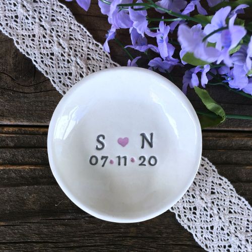  SayYourPiece Personalized Ring Dish - Valentines Gift, Wedding Ring Holder, Initials and Date Jewelry Dish, Wedding Gift, Engagement Gift, Gift for Her