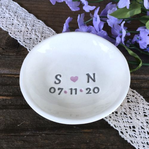  SayYourPiece Personalized Ring Dish - Valentines Gift, Wedding Ring Holder, Initials and Date Jewelry Dish, Wedding Gift, Engagement Gift, Gift for Her