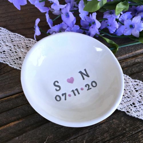  SayYourPiece Personalized Ring Dish - Valentines Gift, Wedding Ring Holder, Initials and Date Jewelry Dish, Wedding Gift, Engagement Gift, Gift for Her