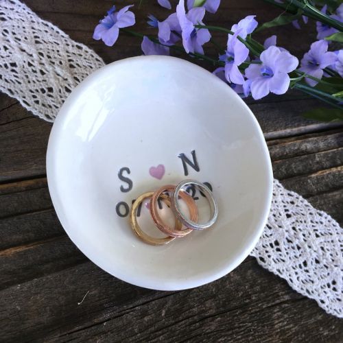  SayYourPiece Personalized Ring Dish - Valentines Gift, Wedding Ring Holder, Initials and Date Jewelry Dish, Wedding Gift, Engagement Gift, Gift for Her