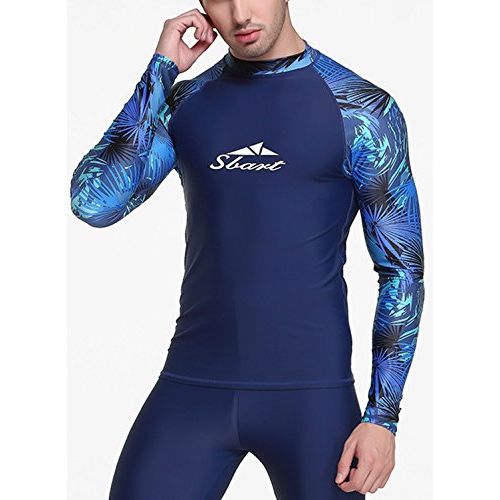  Sbart Men’s Rash Guard Long Sleeve Sun Protection Swimwaer Surfing Shirt Top