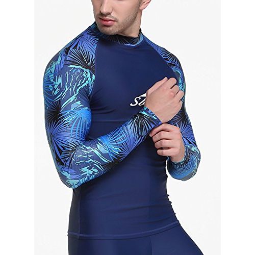  Sbart Men’s Rash Guard Long Sleeve Sun Protection Swimwaer Surfing Shirt Top