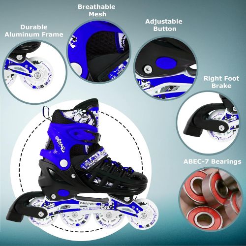  Kids Adjustable Inline Skates Scale Sports Sizes Safe Durable Outdoor Featuring Illuminating Front Wheels