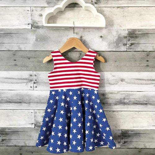  Scamper scamper Summer Toddler Baby Girls 4th of July Stars and Stripe Print Patriotic Dress Clothes for Holiday Red