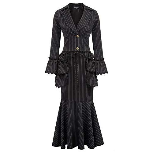  할로윈 용품Scarlet Darkness Women 3pcs Set Vintage Victorian Costume Edwardian Dress Suit Coat+Skirt+Apron